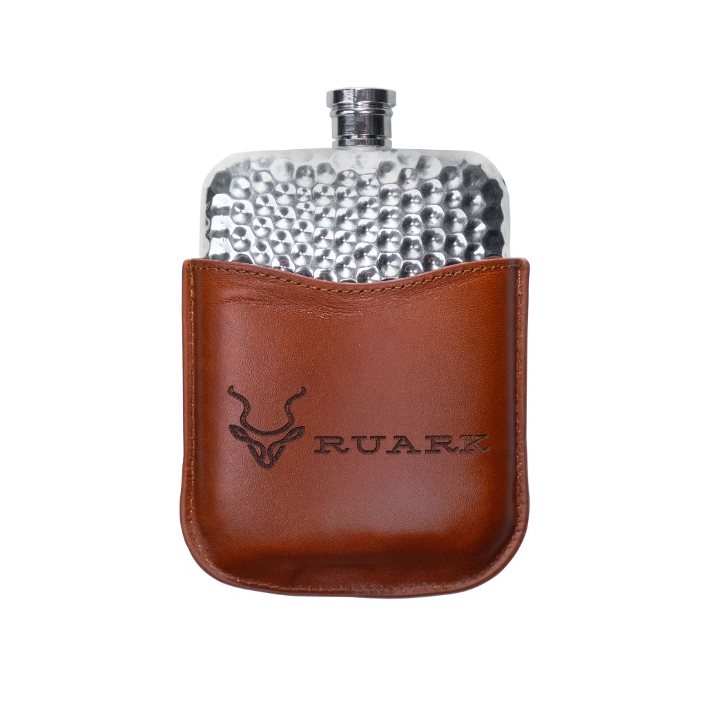 Hammered Pewter Hip Flask With Leather Pouch
