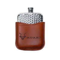 Hammered Pewter Hip Flask With Leather Pouch