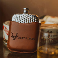 Hammered Pewter Hip Flask With Leather Pouch
